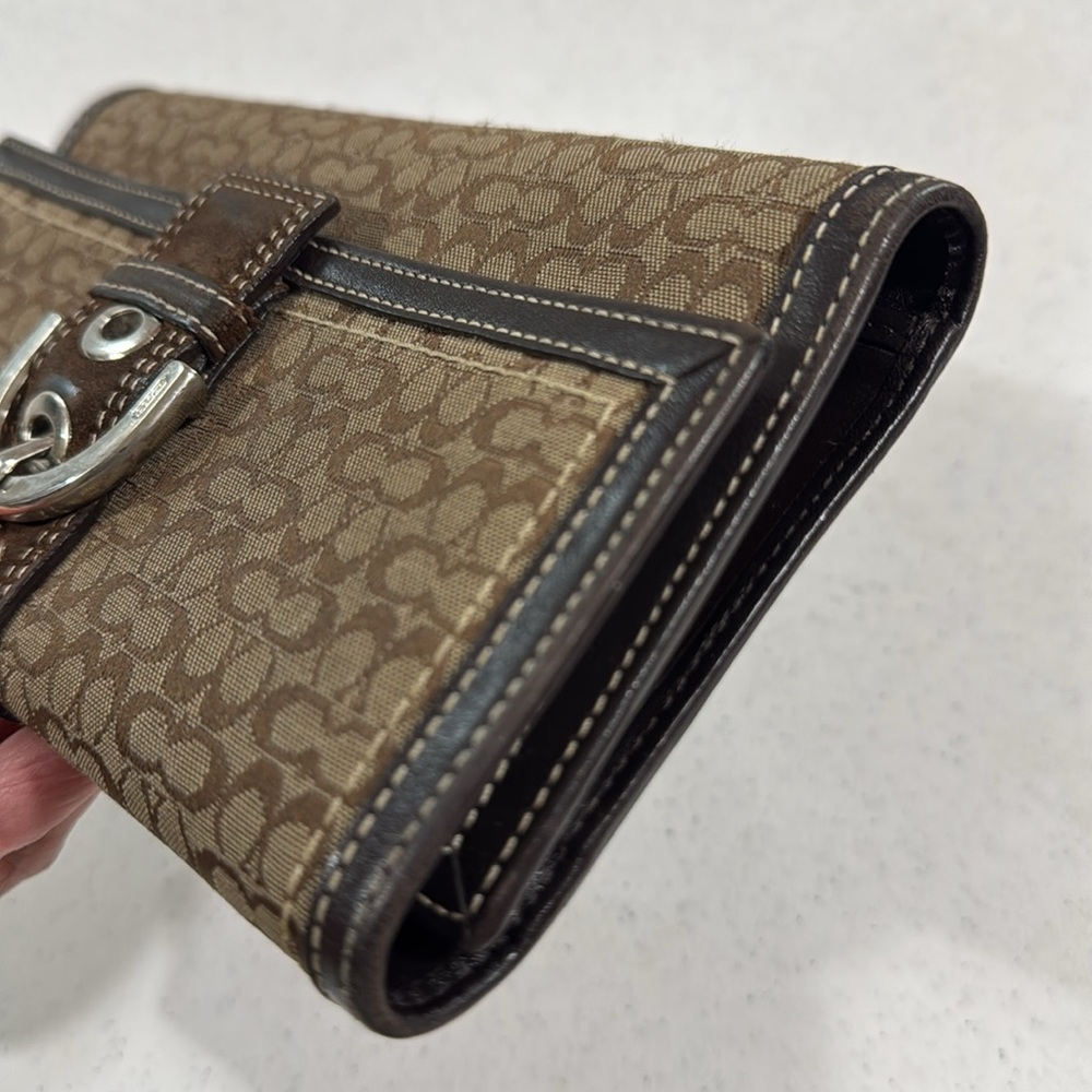 Coach Brown Monogram Wallet with Buckle Authentic - Picture 4 of 13